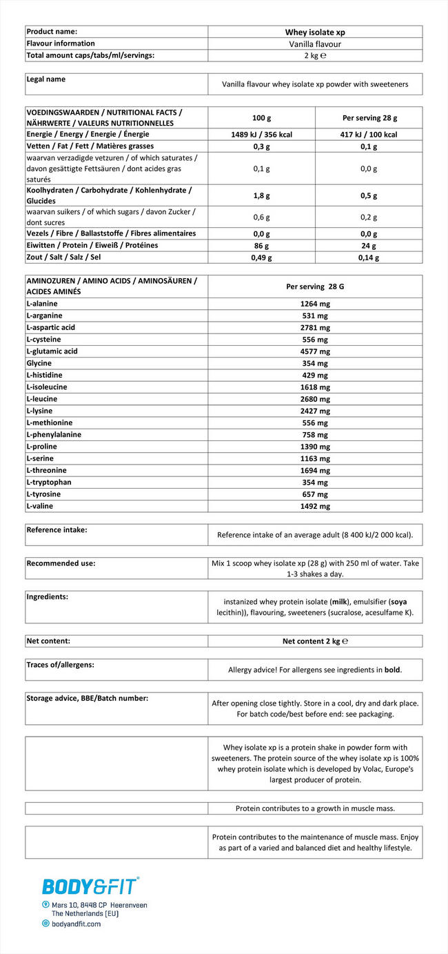 Whey isolate XP Nutritional Information 1