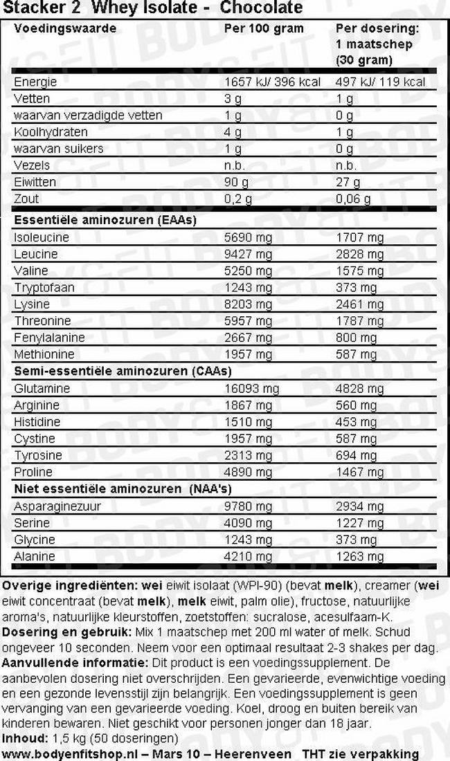 Whey Isolate - Stacker 2 Nutritional Information 1