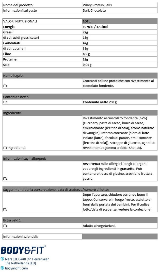 Whey Protein Balls Nutritional Information 1