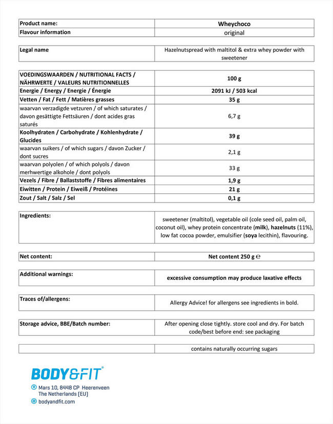 Whey Choco Nutritional Information 1