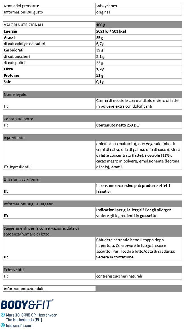 Whey Choco Nutritional Information 1