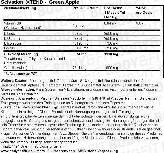 XTEND Nutritional Information 1