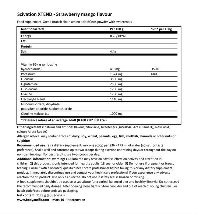 XTEND Nutritional Information 1