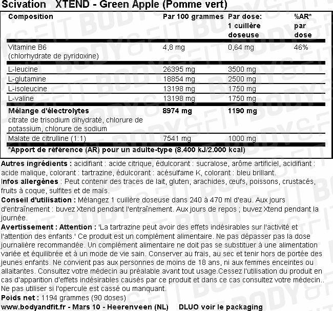 XTEND Nutritional Information 1