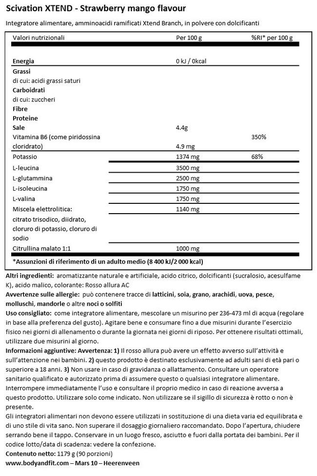 XTEND Nutritional Information 1