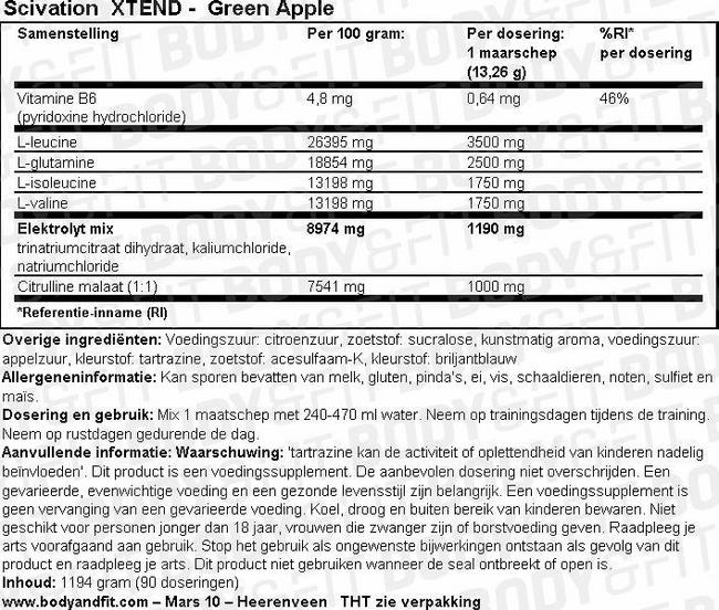 XTEND Nutritional Information 1